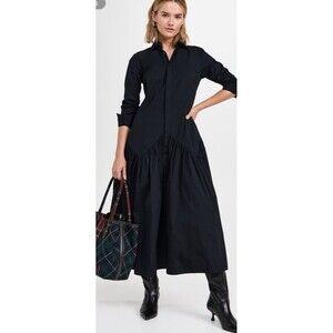 Polo By Ralph Lauren Shirred Yoke Oxford Blk Midi Dress size 4 Boho Career